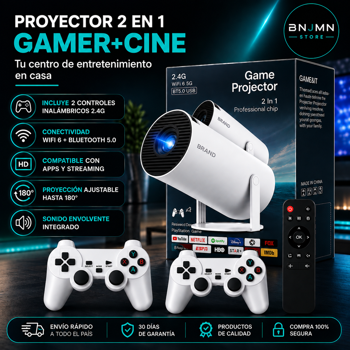 Mini Proyector Gamer 2 en 1 con WiFi y 2 Controles