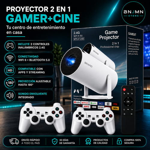 Mini Proyector Gamer 2 en 1 con WiFi y 2 Controles